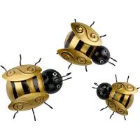 Arti Casa Wanddecoratie Bij Set 3 Stuks - Wanddecoratie voor Binnen en Buiten - Muurdecoratie Bijen in 3 Formaten - 14, 11.5 en 9 cm - Goud en Zwart