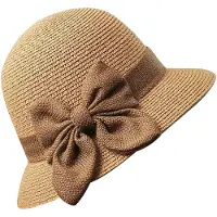 JeiibrZui Dames Strohoed Vintage Cloche - 55-58 Cm - Opvouwbaar Zonnehoed Met Strik - Zwart