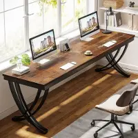 Tribesigns Bureau - Dubbel Lang Bureau - Computerbureau - Computer Tafel - Bureautafel - Lichtbruin/Zwart - 200 x 70 x 75 cm
