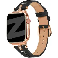 Bandz Apple Watch leren bandje T-Belt - horlogebandje geschikt voor Apple Watch 1/2/3/4/5/6/7/8/9/10/11/SE/Ultra (2) (38/40/41/42mm) - zwart