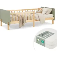 Homestyle4u Kinderbed - 90x200 cm - Houten bed - met Valbeveiliging - matras - Groen