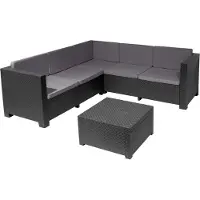 Sp Berner Oasis tuinmeubelset, grafiet, 3-delige modulaire hoekbankset (3-zits, 2-zits en opbergtafel), gerecycled kunststof, rotanlook, UV- en weerbestendig, roestvrij, gemaakt in Spanje
