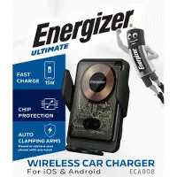 Energizer Draadloze oplader, voor auto, model ECA008, Qi-compatibel, 15W, zwart. Automatische bevestigingsfunctie, USB-C kabel, verpakking voor detailhandel