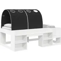 vidaXL Bedframe met Tunnel met plank 3 st Wit en zwart Bewerkt hout