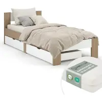 Homestyle4u Eenpersoonsbed - 90x200 cm - met Matras - 2 Opberglades - Bruin en Wit