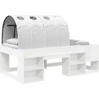 vidaXL Bedframe met Tunnel met plank met opslag 3 st Wit Bewerkt hout