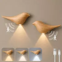 Lapalife Set van 2 oplaadbare LED-nachtlampjes met bewegingssensor, 3 kleurtemperaturen, magnetische wandlampen voor slaapkamer, hal, trappenhuis – met houtlook