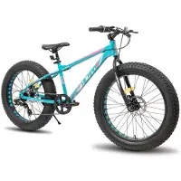 Hiland Roon kindermountainbike voor jongen en meisje, met fattire-band, Shimano 7 versnellingen en dubbele schijfrem, groen, 20 inch