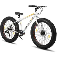 Hiland Roon kinder-mountainbike voor jongens en meisjes, dikke banden, Shimano 7-versnellingen, dubbele schijfrem, zilver, 26 inch