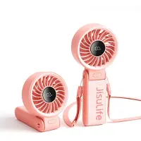 JISULIFE Draagbare handventilator Life 7, 5000 mAh oplaadbaar, krachtige motor, LED-display, 19,5 uur koeling, 5 snelheidsstanden, opvouwbaar ontwerp, 3-in-1, roze