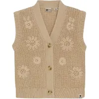 Daily7 gebloemde gilet lichtbruin gebreid Meisjes Katoen V-hals Bloemen - maat 122/128