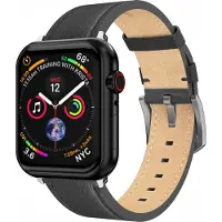 Swissten Leren bandje voor Apple Watch 42/44/45/49 mm Zwart (zilveren gesp en zilveren montuur) (Leer), Horlogebandjes, Zwart