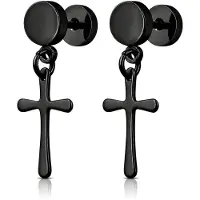 Mendes Heren Oorbellen Titanium – Zwarte Kruis Hangers – Stud Oorbellen met Steker – Hypoallergeen