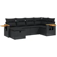 vidaXL 6-delige tuinmeubelset met kussens, zwart, polyrotan