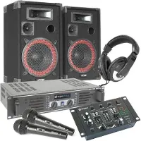 Skytec Complete 500W DJ Set - Boxen, Versterker, Mixer, Koptelefoon, Microfoon en kabels