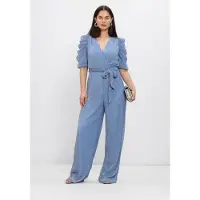 Freebird Dames Jumpsuits F-jer-plisse-lurex-26-1 - Lichtblauw - Maat XS