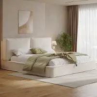 Sweiko Tweepersoonsbed - 180 x 200 cm - Opbergruimte - Gestoffeerd hoofdeinde - Chenille - Beige