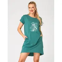 Key Katoenen Dames Nachthemd Korte Mouw Zomer Print Petrol LND 741 38 / M
