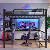 Sweiko Hoogslaper - 140 x 200 cm - Bureau - Opbergrek - USB/Type-C - LED-verlichting - Zwart