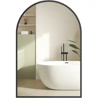 Songmics Gebogen wandspiegel met aluminium kader voor badkamer, Inktzwart
