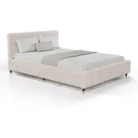 Juskys Polsterbett Florenz - 140x200 cm - Gestoffeerd Bed met Bubble Design - 500 kg Belastbaar - Bouclé - Creme