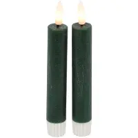 Countryfield Led kaarsen met afstandsbediening - LED dinerkaars klein donker groen 15 cm - zwart - met timer - set van 2