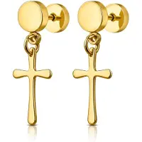Mendes Heren Oorbellen Titanium – Goudkleurige Kruis Hangers – Stud Oorbellen met Steker – Hypoallergeen