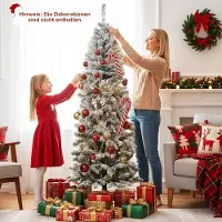 Costway 180 cm kunstkerstboom met verlichting en sneeuw - potloodvormige kunstboom - met 260 LEDs en 8 lichtmodi - kerstboom - 533 takken