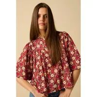 Sissy-Boy Donkerpaarse top met bloemenprint | Maat: M