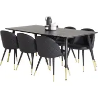 Ebuy24 Dipp180x90BLBR eethoek eetkamertafel zwart en 6 Velvet eetkamerstal PU kunstleer zwart.
