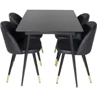 Ebuy24 SilarBLExt eethoek eetkamertafel uitschuifbare tafel lengte cm 120 / 160 zwart en 4 Velvet eetkamerstal PU kunstleer zwart.