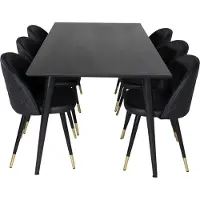 Ebuy24 Dipp180x90BLBL eethoek eetkamertafel zwart en 6 Velvet eetkamerstal PU kunstleer zwart.