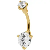 Lucardi - Dames Stalen goldplated navelpiercing met zirkonia - Piercing - Staal - Goudkleurig