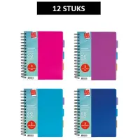 Soho Projectboek – Collegeblok – Lijntjespapier – 3 verplaatsbare tabs – 200 vellen – A5 – Trend kleuren - 12 Stuks