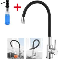 CECIPA MAX Keukenkraan - Flexibele Keukenkraan - Met Zeepdispenser 300ML - 360° Roterende Keukenmengkraan - Mengkraan - Flexibele Slang - Zwart+Zilver