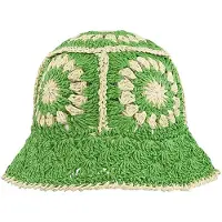 Gimme Crochet Hoedje met Bloemen - Trendy Gehaakte Zonnehoed - Stijlvol Strandaccessoire voor Vakantie en Dagelijks Gebruik - Groen