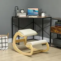 HAUSS SPOLE Bureaustoelen - Ergonomische Bureaustoel Kniestijl - Schommelend Ontwerp Voor Betere Houding - Voor Thuiswerk - 55×85×55 cm - Hout - Crème