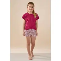 Little label shortama donkerrood Meisjes Stretchkatoen Ronde hals All over print - maat 170/176