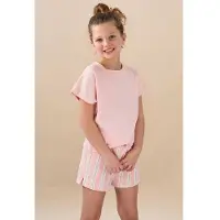 Little label shortama lichtroze Meisjes Stretchkatoen Ronde hals Streep - maat 110/116