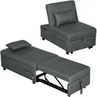 HOMCOM Stoelbed-Eucalyptus hout, Polyester-65,5L x 181B x 81H cm-Grijs