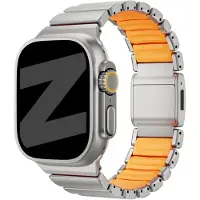Bandz Titanium 'Hybrid' band geschikt voor Apple Watch 1/2/3/4/5/6/7/8/9/10/11/SE/SE2/SE3/Ultra (2/3) - Maat: 44/45/46/49mm - Titanium/Oranje