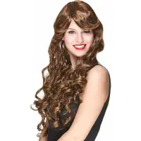 Vegaoo Glamour pruik lang kastanje bruin met krullen voor dames - Verkleedpruik - One size