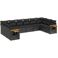 vidaXL 10-delige Loungeset met kussens poly rattan zwart