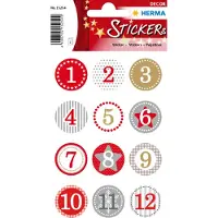 Herma 15254 Stickers adventkalender stickers 1-24, rood Ø 2 cm - 4 stuks
