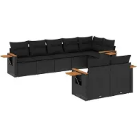 vidaXL 8-delige tuinmeubelset met kussens, zwart, polyrotan