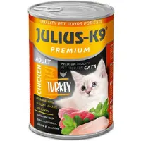 Julius-K9 - Natvoer kat - Kattenvoer blikvoer volwassen katten – Katten natvoer met stukjes vlees in saus - Kip & kalkoen smaak - 10 x 415g