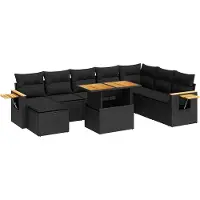 vidaXL 9-delige Loungeset met kussens poly rattan acacia zwart