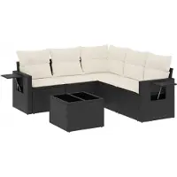 vidaXL 6-delige Loungeset met kussens poly rattan zwart