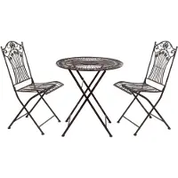 Moritz Bistroset 3-delig inklapbaar Antiek Bruin – Metalen klaptafel Ø 69,5 cm met 2 klapstoelen – Vintage tuinset voor balkon terras tuin – nostalgisch café-design