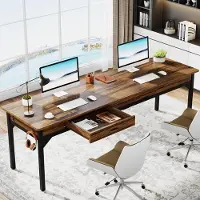 Tribesigns Bureau - Dubbel Lang Bureau - Computerbureau met 2 lades - Computertafel - Bureautafel Bruin - 200 x 60 x 82 cm